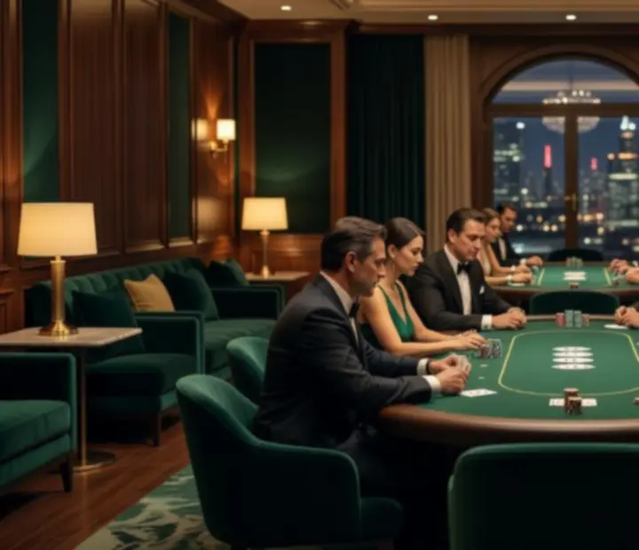 Luxusný turnajový salón reštaurácie Lunveerra počas pokerového večera