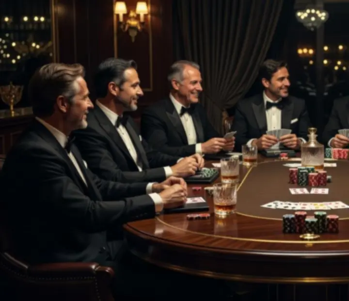 VIP poker stôl pri večernom osvetlení s výhľadom na hernú zónu